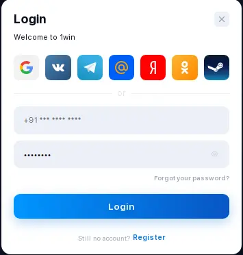 1win sign in via social